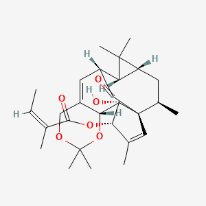 molecular formula C28H38O6 B10862221 [(1S,4S,5S,6R,13R,14R,16R,18R)-5-hydroxy-3,8,8,15,15,18-hexamethyl-19-oxo-7,9-dioxapentacyclo[11.5.1.01,5.06,11.014,16]nonadeca-2,11-dien-4-yl] (Z)-2-methylbut-2-enoate 