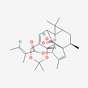 molecular formula C28H38O6 B10862246 [(4S,5S,6R,18R)-5-hydroxy-3,8,8,15,15,18-hexamethyl-19-oxo-7,9-dioxapentacyclo[11.5.1.01,5.06,11.014,16]nonadeca-2,11-dien-4-yl] (E)-2-methylbut-2-enoate 