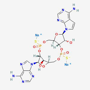 molecular formula C21H23N9Na2O10P2S2 B10862322 disodium;(1R,6R,8R,9R,10S,15R,17R,18R)-17-(6-aminopurin-9-yl)-8-(4-aminopyrrolo[2,3-d]pyrimidin-7-yl)-3,12-dioxo-3,12-disulfido-2,4,7,11,13,16-hexaoxa-3λ5,12λ5-diphosphatricyclo[13.2.1.06,10]octadecane-9,18-diol 