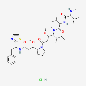 molecular formula C41H67ClN6O6S B10862330 N-[1-[[3-methoxy-1-[2-[1-methoxy-2-methyl-3-oxo-3-[[2-phenyl-1-(1,3-thiazol-2-yl)ethyl]amino]propyl]pyrrolidin-1-yl]-5-methyl-1-oxoheptan-4-yl]-methylamino]-3-methyl-1-oxobutan-2-yl]-3-methyl-2-(methylamino)butanamide;hydrochloride 