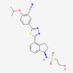 molecular formula C23H24N4O4S2 B10862339 (R)-N-(4-(5-(3-cyano-4-isopropoxyphenyl)-1,3,4-thiadiazol-2-yl)-2,3-dihydro-1H-inden-1-yl)-2-hydroxyethanesulfonamide 