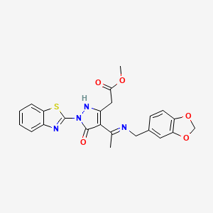 molecular formula C23H20N4O5S B10862409 methyl [(4Z)-4-{1-[(1,3-benzodioxol-5-ylmethyl)amino]ethylidene}-1-(1,3-benzothiazol-2-yl)-5-oxo-4,5-dihydro-1H-pyrazol-3-yl]acetate 