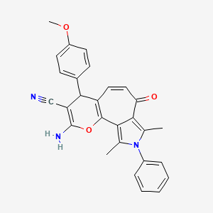 13-amino-11-(4-methoxyphenyl)-3,5-dimethyl-7-oxo-4-phenyl-14-oxa-4-azatricyclo[8.4.0.02,6]tetradeca-1(10),2,5,8,12-pentaene-12-carbonitrile