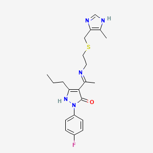 molecular formula C21H26FN5OS B10862494 (4Z)-2-(4-fluorophenyl)-4-{1-[(2-{[(5-methyl-1H-imidazol-4-yl)methyl]sulfanyl}ethyl)amino]ethylidene}-5-propyl-2,4-dihydro-3H-pyrazol-3-one 