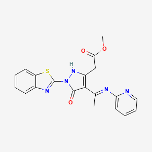 molecular formula C20H17N5O3S B10862500 methyl {(4Z)-1-(1,3-benzothiazol-2-yl)-5-oxo-4-[1-(pyridin-2-ylamino)ethylidene]-4,5-dihydro-1H-pyrazol-3-yl}acetate 