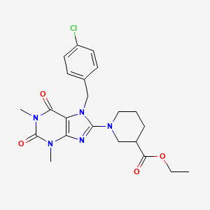 molecular formula C22H26ClN5O4 B10862508 ethyl 1-[7-(4-chlorobenzyl)-1,3-dimethyl-2,6-dioxo-2,3,6,7-tetrahydro-1H-purin-8-yl]piperidine-3-carboxylate 