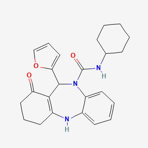 molecular formula C24H27N3O3 B10862510 N-cyclohexyl-11-(2-furyl)-1-oxo-1,2,3,4,5,11-hexahydro-10H-dibenzo[b,e][1,4]diazepine-10-carboxamide 