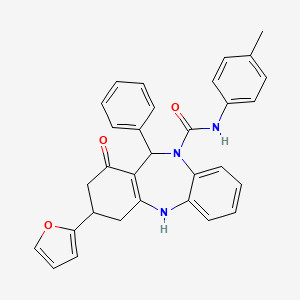 3-(2-furyl)-N-(4-methylphenyl)-1-oxo-11-phenyl-1,2,3,4,5,11-hexahydro-10H-dibenzo[b,e][1,4]diazepine-10-carboxamide