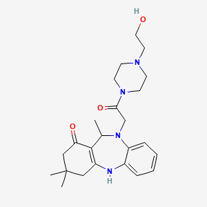 molecular formula C24H34N4O3 B10862519 10-{2-[4-(2-hydroxyethyl)piperazin-1-yl]-2-oxoethyl}-3,3,11-trimethyl-2,3,4,5,10,11-hexahydro-1H-dibenzo[b,e][1,4]diazepin-1-one 