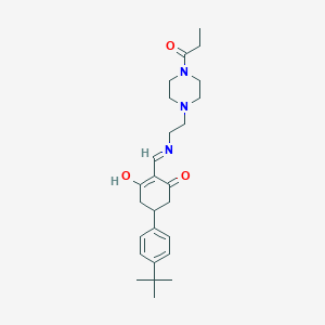 molecular formula C26H37N3O3 B10862578 5-(4-Tert-butylphenyl)-2-({[2-(4-propanoylpiperazin-1-yl)ethyl]amino}methylidene)cyclohexane-1,3-dione 