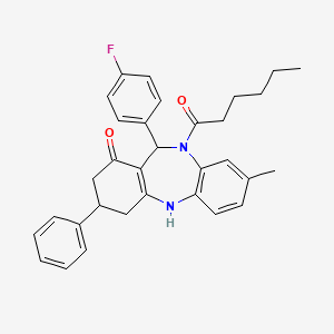 11-(4-fluorophenyl)-10-hexanoyl-8-methyl-3-phenyl-2,3,4,5,10,11-hexahydro-1H-dibenzo[b,e][1,4]diazepin-1-one