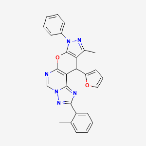 16-(furan-2-yl)-14-methyl-4-(2-methylphenyl)-12-phenyl-10-oxa-3,5,6,8,12,13-hexazatetracyclo[7.7.0.02,6.011,15]hexadeca-1(9),2,4,7,11(15),13-hexaene