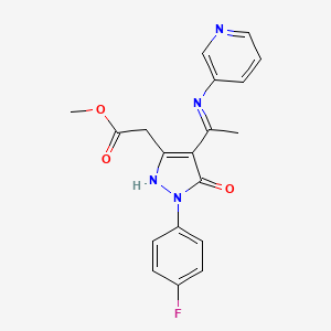 molecular formula C19H17FN4O3 B10862676 methyl {(4Z)-1-(4-fluorophenyl)-5-oxo-4-[1-(pyridin-3-ylamino)ethylidene]-4,5-dihydro-1H-pyrazol-3-yl}acetate 