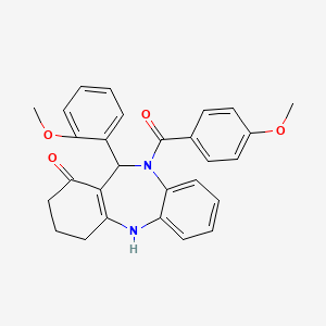 molecular formula C28H26N2O4 B10862677 10-(4-methoxybenzoyl)-11-(2-methoxyphenyl)-2,3,4,5,10,11-hexahydro-1H-dibenzo[b,e][1,4]diazepin-1-one 