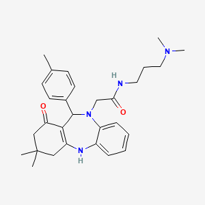 molecular formula C29H38N4O2 B10862717 N-[3-(dimethylamino)propyl]-2-[3,3-dimethyl-11-(4-methylphenyl)-1-oxo-1,2,3,4,5,11-hexahydro-10H-dibenzo[b,e][1,4]diazepin-10-yl]acetamide 