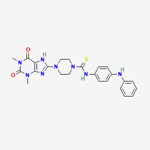 molecular formula C24H26N8O2S B10862724 4-(1,3-dimethyl-2,6-dioxo-2,3,6,7-tetrahydro-1H-purin-8-yl)-N-[4-(phenylamino)phenyl]piperazine-1-carbothioamide 