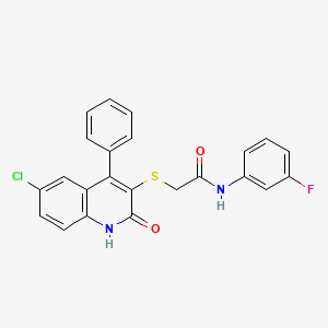 molecular formula C23H16ClFN2O2S B10862775 2-[(6-chloro-2-oxo-4-phenyl-1,2-dihydroquinolin-3-yl)sulfanyl]-N-(3-fluorophenyl)acetamide 