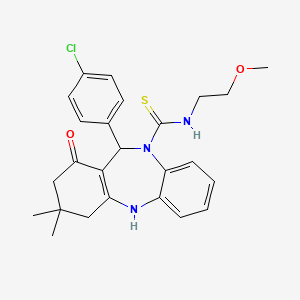 molecular formula C25H28ClN3O2S B10862783 11-(4-chlorophenyl)-N-(2-methoxyethyl)-3,3-dimethyl-1-oxo-1,2,3,4,5,11-hexahydro-10H-dibenzo[b,e][1,4]diazepine-10-carbothioamide 