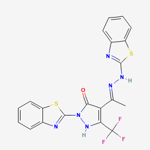 (4E)-2-(1,3-benzothiazol-2-yl)-4-{1-[2-(1,3-benzothiazol-2-yl)hydrazinyl]ethylidene}-5-(trifluoromethyl)-2,4-dihydro-3H-pyrazol-3-one