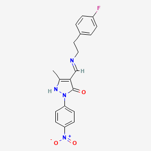 molecular formula C19H17FN4O3 B10862838 (4E)-4-({[2-(4-fluorophenyl)ethyl]amino}methylidene)-5-methyl-2-(4-nitrophenyl)-2,4-dihydro-3H-pyrazol-3-one 