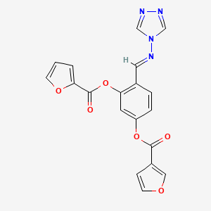 molecular formula C19H12N4O6 B10862865 5-[(furan-3-ylcarbonyl)oxy]-2-[(E)-(4H-1,2,4-triazol-4-ylimino)methyl]phenyl furan-2-carboxylate 