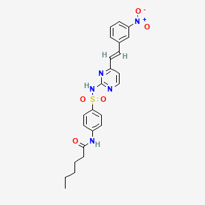 N-[4-({4-[(E)-2-(3-nitrophenyl)ethenyl]pyrimidin-2-yl}sulfamoyl)phenyl]hexanamide