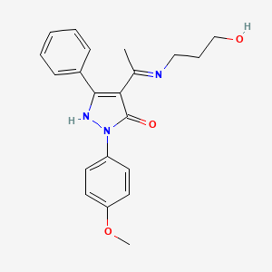 molecular formula C21H23N3O3 B10862973 (4Z)-4-{1-[(3-hydroxypropyl)amino]ethylidene}-2-(4-methoxyphenyl)-5-phenyl-2,4-dihydro-3H-pyrazol-3-one 