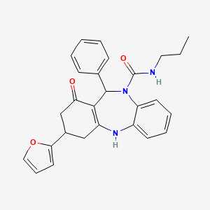 molecular formula C27H27N3O3 B10863053 3-(2-furyl)-1-oxo-11-phenyl-N-propyl-1,2,3,4,5,11-hexahydro-10H-dibenzo[b,e][1,4]diazepine-10-carboxamide 