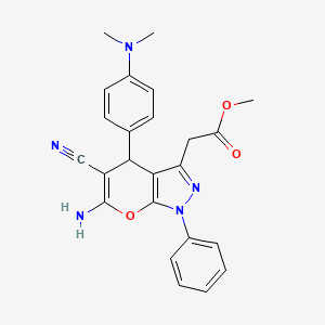 molecular formula C24H23N5O3 B10863179 Methyl {6-amino-5-cyano-4-[4-(dimethylamino)phenyl]-1-phenyl-1,4-dihydropyrano[2,3-c]pyrazol-3-yl}acetate 