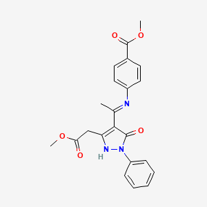 molecular formula C22H21N3O5 B10863327 methyl 4-({(1Z)-1-[3-(2-methoxy-2-oxoethyl)-5-oxo-1-phenyl-1,5-dihydro-4H-pyrazol-4-ylidene]ethyl}amino)benzoate 