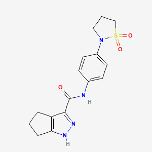 molecular formula C16H18N4O3S B10863410 N-[4-(1,1-dioxido-1,2-thiazolidin-2-yl)phenyl]-2,4,5,6-tetrahydrocyclopenta[c]pyrazole-3-carboxamide 