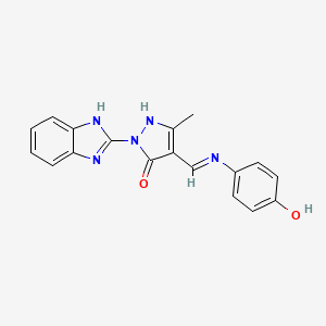 molecular formula C18H15N5O2 B10863444 (4E)-2-(1H-benzimidazol-2-yl)-4-{[(4-hydroxyphenyl)amino]methylidene}-5-methyl-2,4-dihydro-3H-pyrazol-3-one 