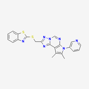 molecular formula C22H17N7S2 B10863568 1,3-Benzothiazol-2-YL {[8,9-dimethyl-7-(3-pyridyl)-7H-pyrrolo[3,2-E][1,2,4]triazolo[1,5-C]pyrimidin-2-YL]methyl} sulfide 