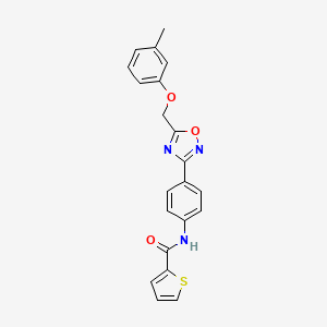 molecular formula C21H17N3O3S B10863664 N-(4-{5-[(3-methylphenoxy)methyl]-1,2,4-oxadiazol-3-yl}phenyl)thiophene-2-carboxamide 