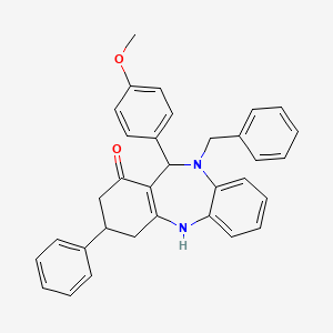 molecular formula C33H30N2O2 B10863734 10-benzyl-11-(4-methoxyphenyl)-3-phenyl-2,3,4,5,10,11-hexahydro-1H-dibenzo[b,e][1,4]diazepin-1-one 