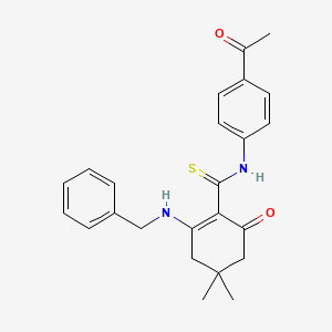 N-(4-acetylphenyl)-2-(benzylamino)-4,4-dimethyl-6-oxocyclohex-1-ene-1-carbothioamide