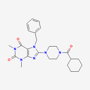 molecular formula C25H32N6O3 B10863813 7-benzyl-8-[4-(cyclohexylcarbonyl)piperazin-1-yl]-1,3-dimethyl-3,7-dihydro-1H-purine-2,6-dione 