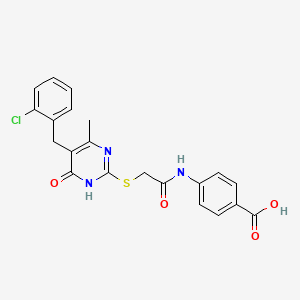 molecular formula C21H18ClN3O4S B10863873 4-[({[5-(2-Chlorobenzyl)-4-hydroxy-6-methylpyrimidin-2-yl]sulfanyl}acetyl)amino]benzoic acid 