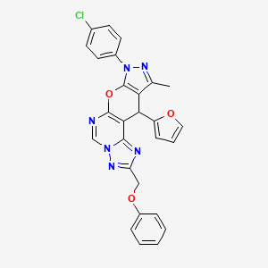 12-(4-chlorophenyl)-16-(furan-2-yl)-14-methyl-4-(phenoxymethyl)-10-oxa-3,5,6,8,12,13-hexazatetracyclo[7.7.0.02,6.011,15]hexadeca-1(9),2,4,7,11(15),13-hexaene