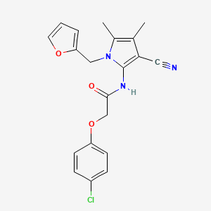 molecular formula C20H18ClN3O3 B10863982 2-(4-chlorophenoxy)-N-[3-cyano-1-(furan-2-ylmethyl)-4,5-dimethyl-1H-pyrrol-2-yl]acetamide 