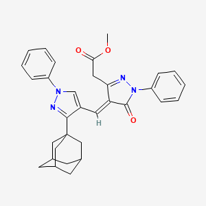 molecular formula C32H32N4O3 B10864029 methyl [(4E)-5-oxo-1-phenyl-4-{[1-phenyl-3-(tricyclo[3.3.1.1~3,7~]dec-1-yl)-1H-pyrazol-4-yl]methylidene}-4,5-dihydro-1H-pyrazol-3-yl]acetate 