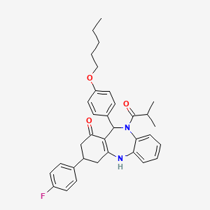 molecular formula C34H37FN2O3 B10864337 3-(4-fluorophenyl)-10-(2-methylpropanoyl)-11-[4-(pentyloxy)phenyl]-2,3,4,5,10,11-hexahydro-1H-dibenzo[b,e][1,4]diazepin-1-one 