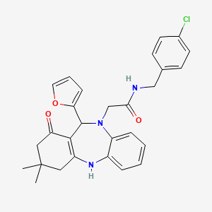 molecular formula C28H28ClN3O3 B10864454 N-(4-chlorobenzyl)-2-[11-(furan-2-yl)-3,3-dimethyl-1-oxo-1,2,3,4,5,11-hexahydro-10H-dibenzo[b,e][1,4]diazepin-10-yl]acetamide 