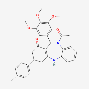 1-[1-hydroxy-3-(4-methylphenyl)-11-(3,4,5-trimethoxyphenyl)-2,3,4,11-tetrahydro-10H-dibenzo[b,e][1,4]diazepin-10-yl]ethanone