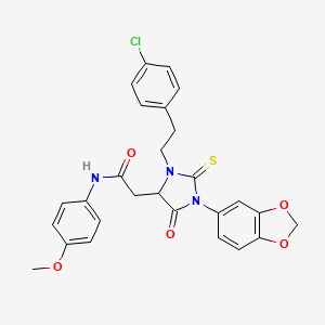 2-{1-(1,3-benzodioxol-5-yl)-3-[2-(4-chlorophenyl)ethyl]-5-oxo-2-thioxoimidazolidin-4-yl}-N-(4-methoxyphenyl)acetamide