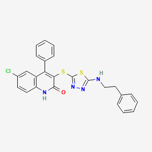 molecular formula C25H19ClN4OS2 B10864566 6-chloro-4-phenyl-3-({5-[(2-phenylethyl)amino]-1,3,4-thiadiazol-2-yl}sulfanyl)quinolin-2(1H)-one 