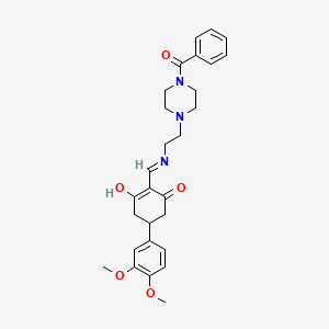 molecular formula C28H33N3O5 B10864573 5-(3,4-Dimethoxyphenyl)-2-[({2-[4-(phenylcarbonyl)piperazin-1-yl]ethyl}amino)methylidene]cyclohexane-1,3-dione 