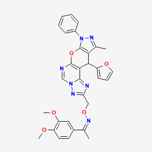 (Z)-1-(3,4-dimethoxyphenyl)-N-[[16-(furan-2-yl)-14-methyl-12-phenyl-10-oxa-3,5,6,8,12,13-hexazatetracyclo[7.7.0.02,6.011,15]hexadeca-1(9),2,4,7,11(15),13-hexaen-4-yl]methoxy]ethanimine