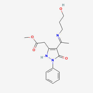 molecular formula C17H21N3O4 B10864684 methyl [(4Z)-4-{1-[(3-hydroxypropyl)amino]ethylidene}-5-oxo-1-phenyl-4,5-dihydro-1H-pyrazol-3-yl]acetate 