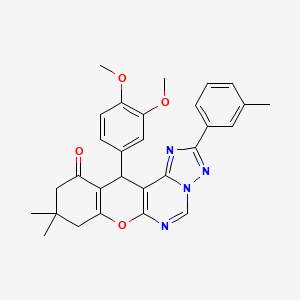 molecular formula C29H28N4O4 B10864754 12-(3,4-dimethoxyphenyl)-9,9-dimethyl-2-(3-methylphenyl)-8,9,10,12-tetrahydro-11H-chromeno[3,2-e][1,2,4]triazolo[1,5-c]pyrimidin-11-one 